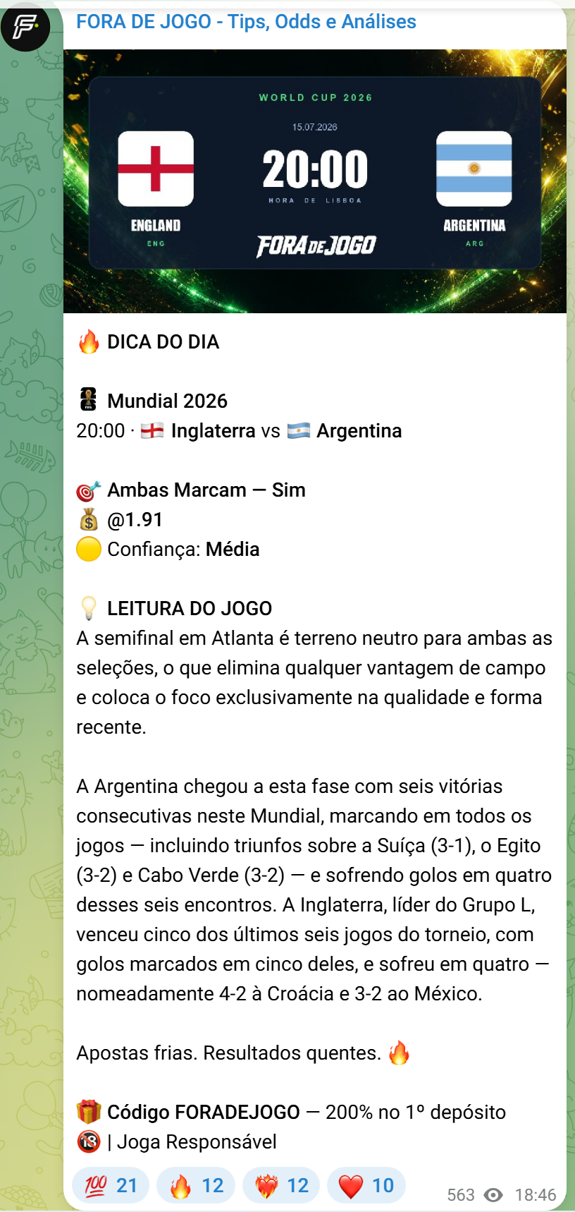 Tip Inglaterra vs Argentina
